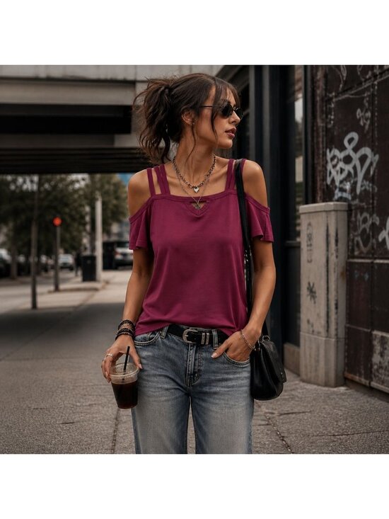 No Brand Tops - Cage Strap Womens Sz M Cold Shoulder Top Boho Soft Grunge Emo Whimisigoth Alt